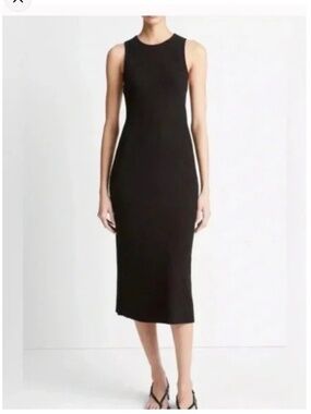 VINCE Black Ribbed High Neck Tank Midi Dress - Chic & Minimalist